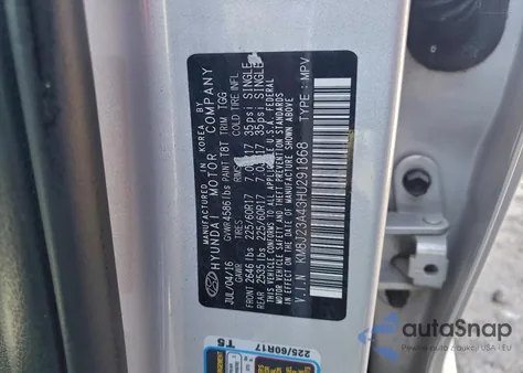 2017 Hyundai Tucson Se z USA, uszkodzony, nr VIN KM8J23A43HU291868